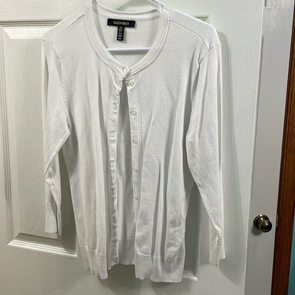 White cardigan sweater